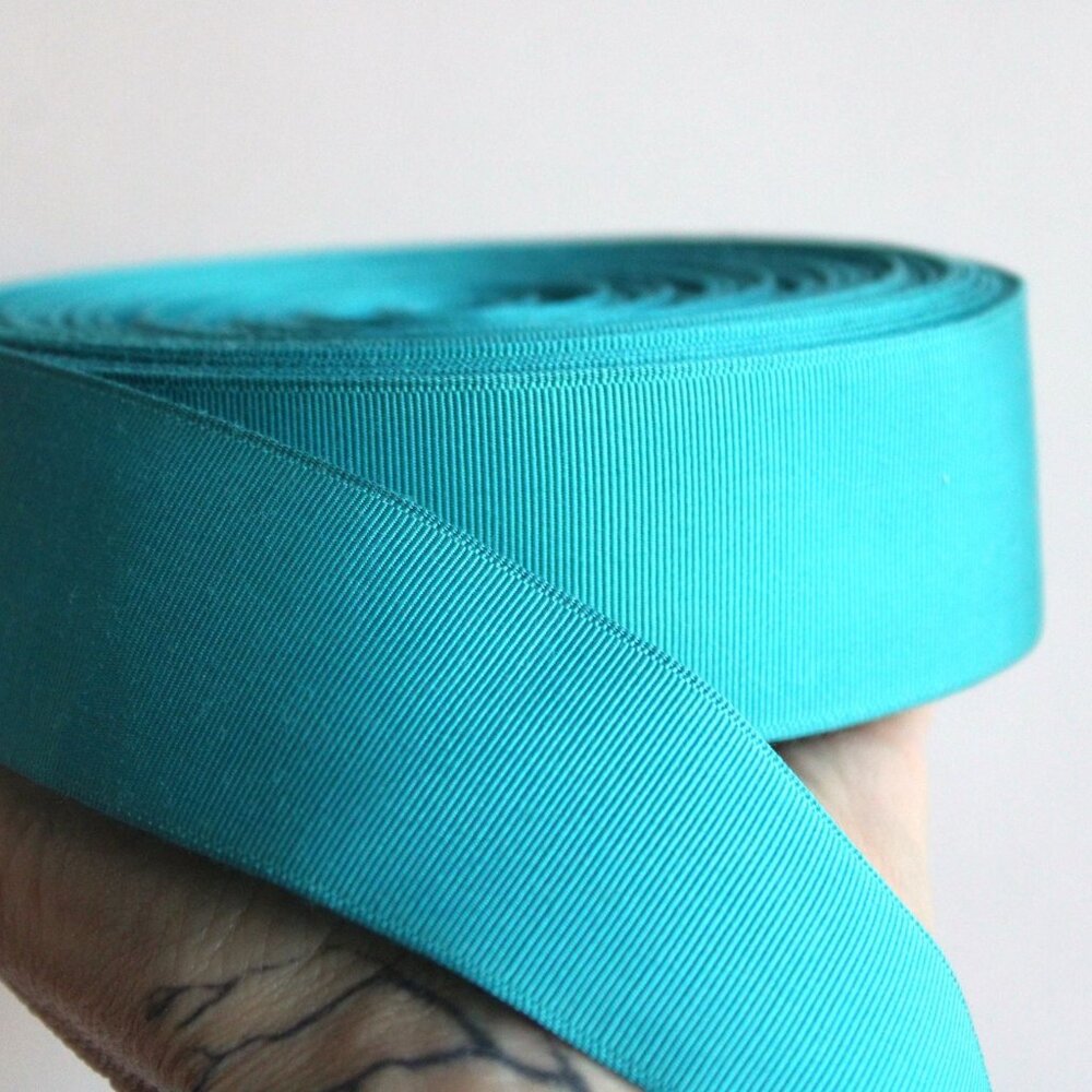 Vintage Teal Blue Grosgrain Ribbon Trim 1.5" Wide / 2 Yards / Turquoise Aqua - Picture 4 of 10